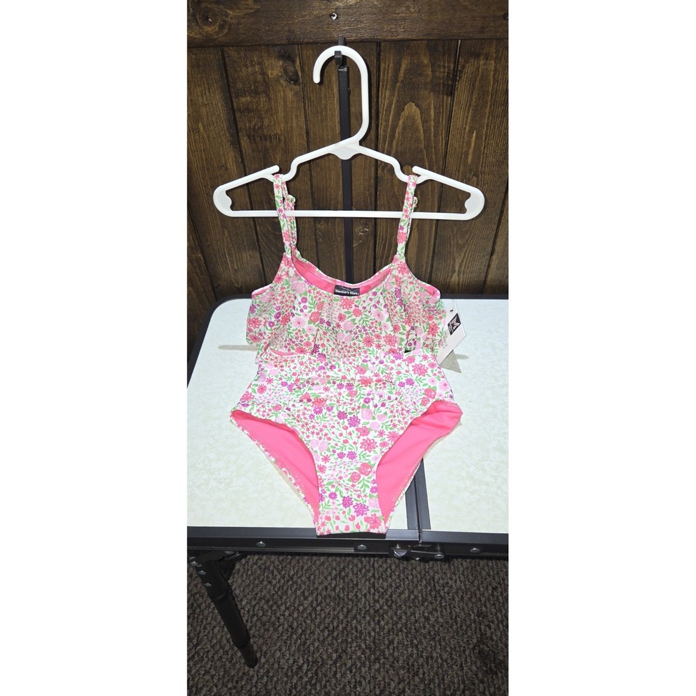 NWT Girls Two Piece Bikini Set Size S (6/6X) Member's Mark Pink Floral SKU TR44